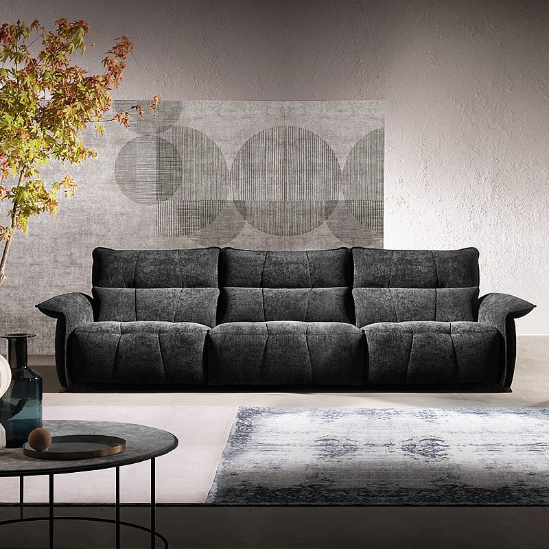 Electric multi-functional retractable sofa, leathaire fabrics sofa living room furniture in line combination, three seat sofa