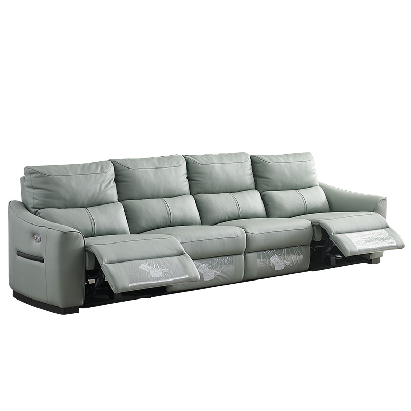 Electric multi-functional retractable sofa, cowhide sofa living room furniture in line combination, four seat sofa