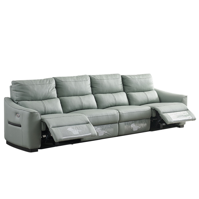 Electric multi-functional retractable sofa, cowhide sofa living room furniture in line combination, four seat sofa