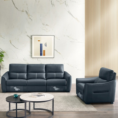 Electric multi-functional retractable sofa, cowhide sofa living room furniture in line combination, three seat sofa and single seat sofa