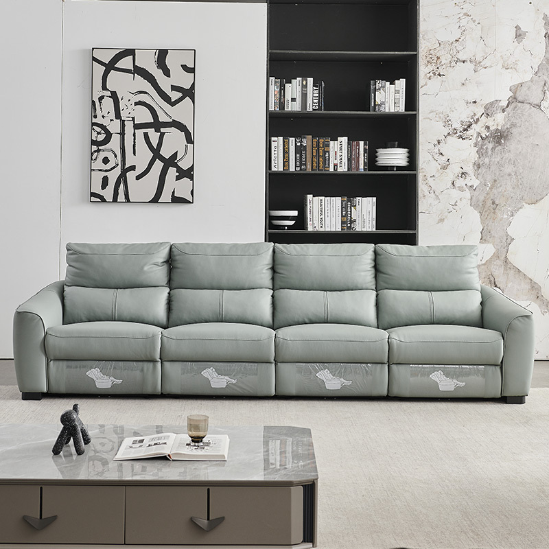 Electric multi-functional retractable sofa, cowhide sofa living room furniture in line combination, four seat sofa