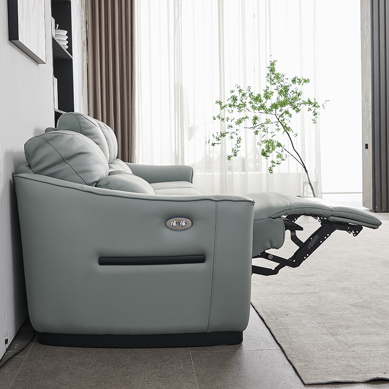 Electric multi-functional retractable sofa, cowhide sofa living room furniture in line combination, four seat sofa