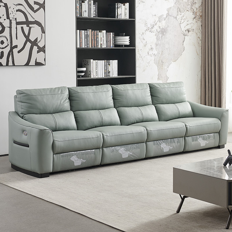 Electric multi-functional retractable sofa, cowhide sofa living room furniture in line combination, four seat sofa