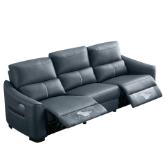 Electric multi-functional retractable sofa, cowhide sofa living room furniture in line combination, three seat sofa