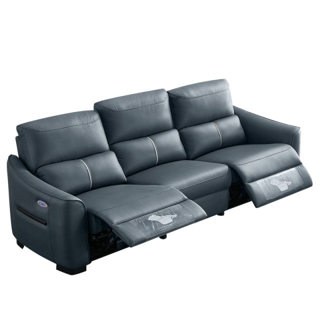Electric multi-functional retractable sofa, cowhide sofa living room furniture in line combination, three seat sofa