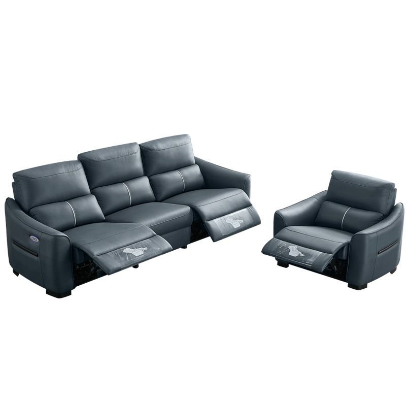 Electric multi-functional retractable sofa, cowhide sofa living room furniture in line combination, three seat sofa and single seat sofa