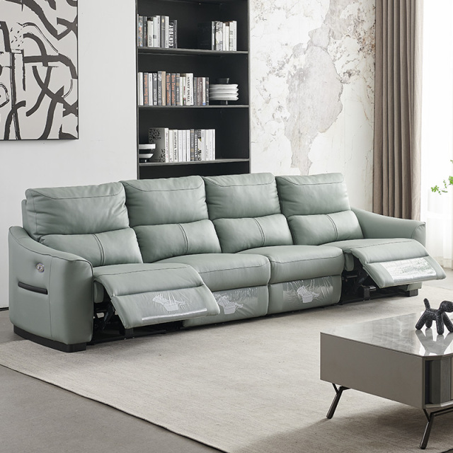 Electric multi-functional retractable sofa, cowhide sofa living room furniture in line combination, four seat sofa