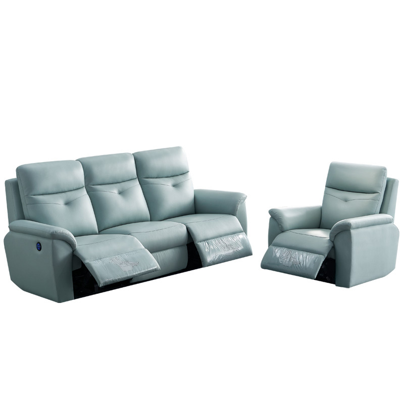 Electric multi-functional retractable sofa, cowhide sofa living room furniture in line combination, three seat sofa and single seat sofa
