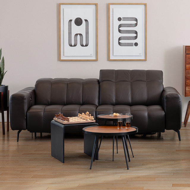 Electric multi-functional retractable sofa, cowhide sofa living room furniture in line combination, two seat sofa