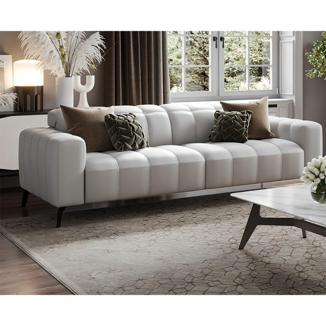 Electric multi-functional retractable sofa, cowhide sofa living room furniture in line combination, two seat sofa