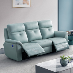 Electric multi-functional retractable sofa, cowhide sofa living room furniture in line combination, three seat sofa and single seat sofa