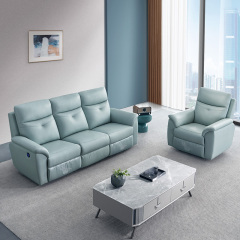 Electric multi-functional retractable sofa, cowhide sofa living room furniture in line combination, two seat sofa
