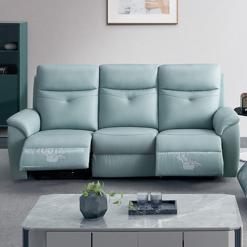 Electric multi-functional retractable sofa, cowhide sofa living room furniture in line combination, two seat sofa