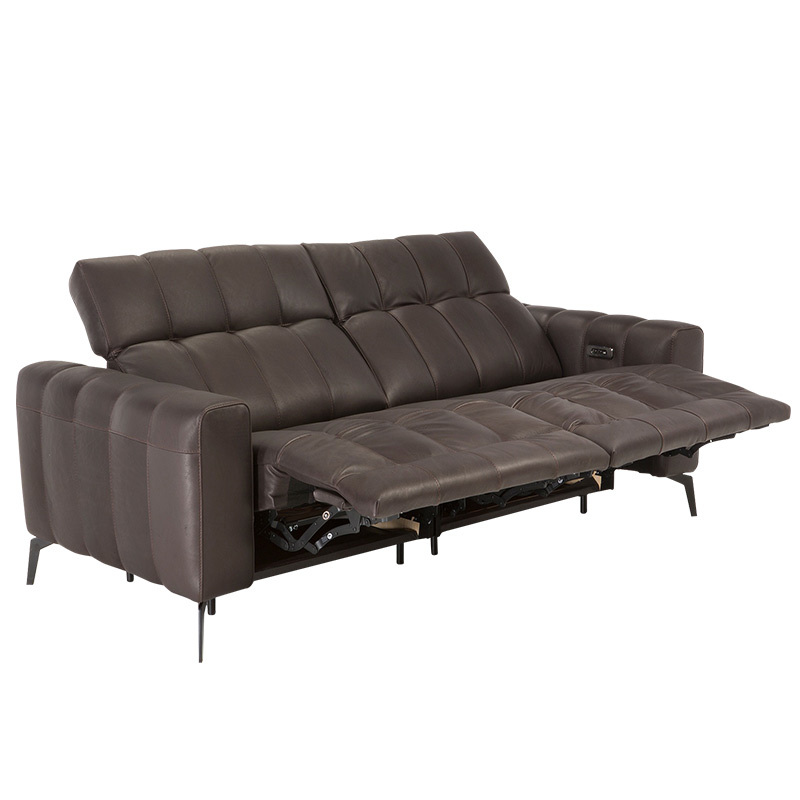 Electric multi-functional retractable sofa, cowhide sofa living room furniture in line combination, two seat sofa