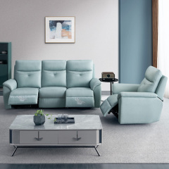 Electric multi-functional retractable sofa, cowhide sofa living room furniture in line combination, three seat sofa and single seat sofa