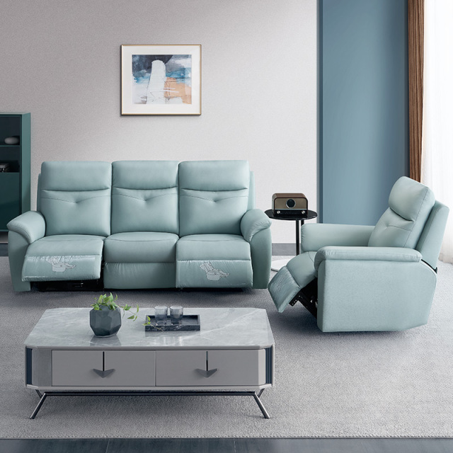 Electric multi-functional retractable sofa, cowhide sofa living room furniture in line combination, three seat sofa and single seat sofa