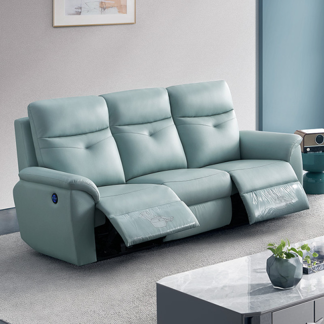 Electric multi-functional retractable sofa, cowhide sofa living room furniture in line combination, two seat sofa