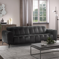 Electric multi-functional retractable sofa, cowhide sofa living room furniture in line combination, two seat sofa