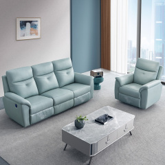 Electric multi-functional retractable sofa, cowhide sofa living room furniture in line combination, three seat sofa and single seat sofa