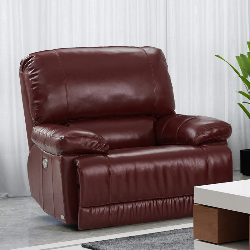 Electric multi-functional retractable sofa, cowhide sofa living room furniture in line combination, three seat sofa and single seat sofa