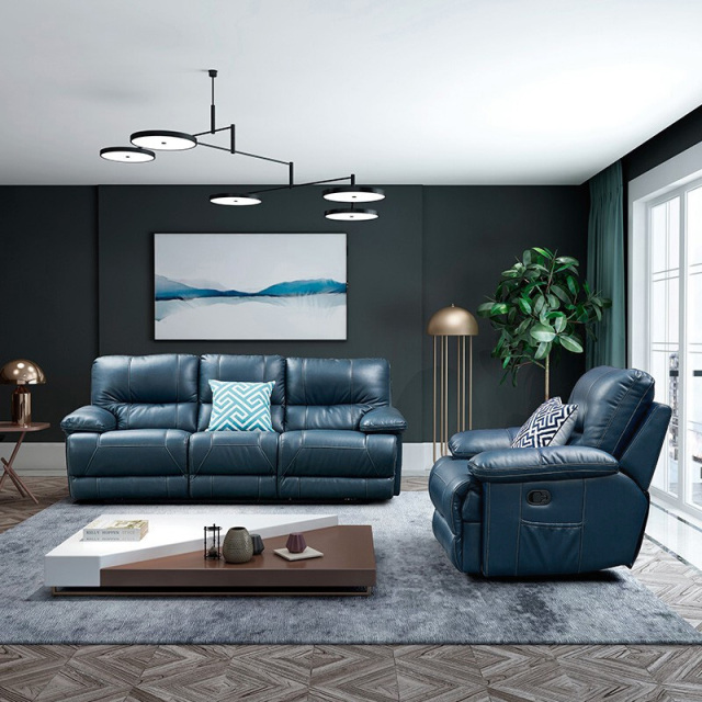 Electric multi-functional retractable sofa, cowhide sofa living room furniture in line combination, two seat sofa