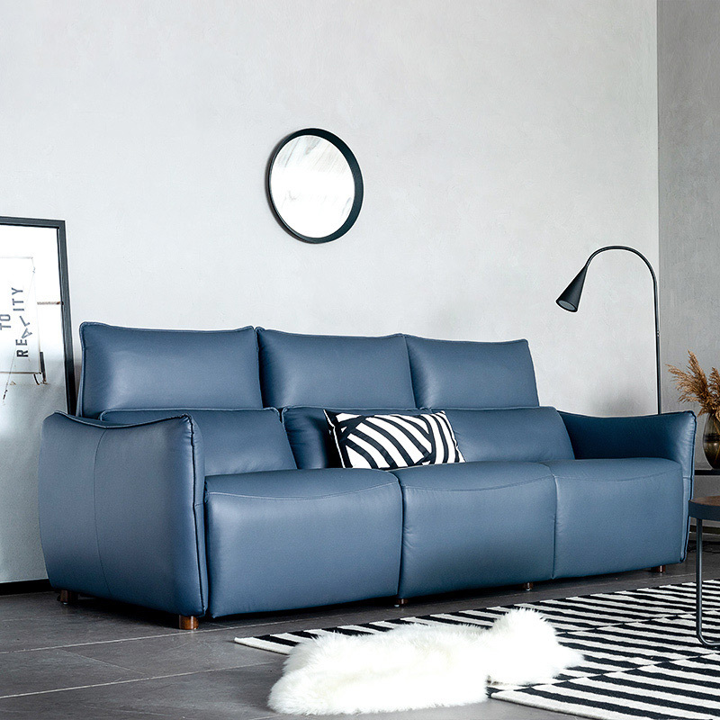 Electric multi-functional retractable sofa, cowhide sofa living room furniture in line combination, two seat sofa