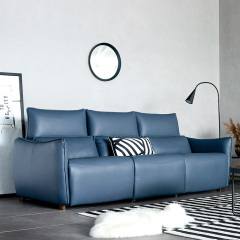 Electric multi-functional retractable sofa, cowhide sofa living room furniture in line combination, two seat sofa