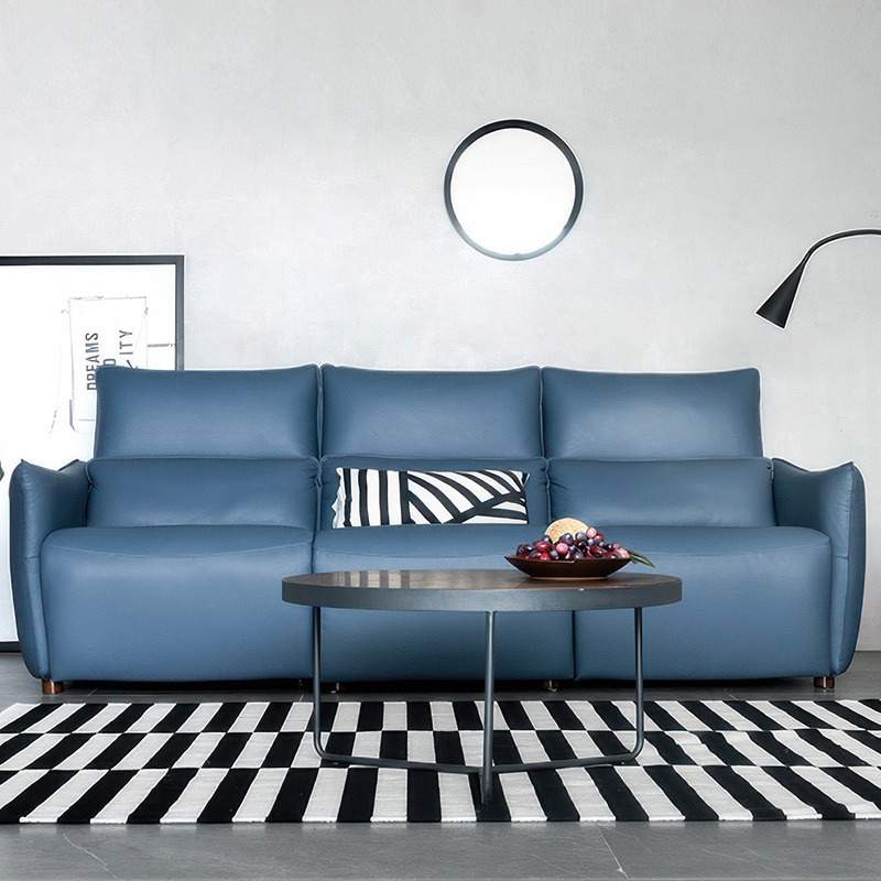 Electric multi-functional retractable sofa, cowhide sofa living room furniture in line combination, two seat sofa
