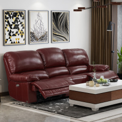 Electric multi-functional retractable sofa, cowhide sofa living room furniture in line combination, three seat sofa and single seat sofa