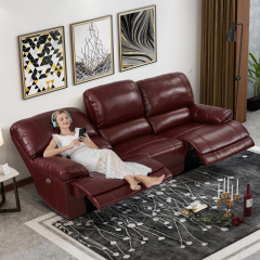 Electric multi-functional retractable sofa, cowhide sofa living room furniture in line combination, two seat sofa