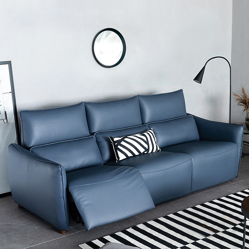 Electric multi-functional retractable sofa, cowhide sofa living room furniture in line combination, two seat sofa