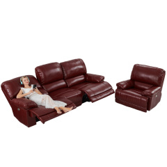 Electric multi-functional retractable sofa, cowhide sofa living room furniture in line combination, three seat sofa and single seat sofa