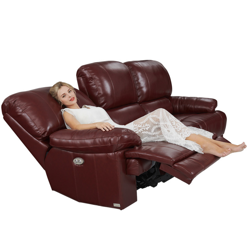 Electric multi-functional retractable sofa, cowhide sofa living room furniture in line combination, two seat sofa