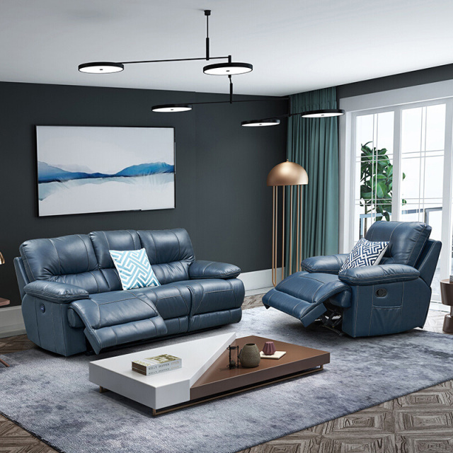 Electric multi-functional retractable sofa, cowhide sofa living room furniture in line combination, two seat sofa