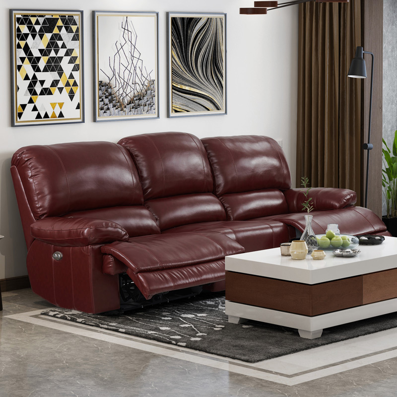 Electric multi-functional retractable sofa, cowhide sofa living room furniture in line combination, two seat sofa