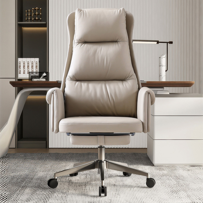 Boss chair Office leather chair swivel chair computer chair home study large class chair lunch break comfortable can lie office chair