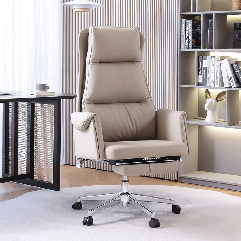 Boss chair Office leather chair swivel chair computer chair home study large class chair lunch break comfortable can lie office chair