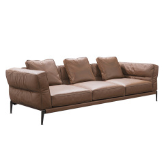 Italian minimalist sofa living room straight row designer leather light luxury villa Large floor, 3 seats