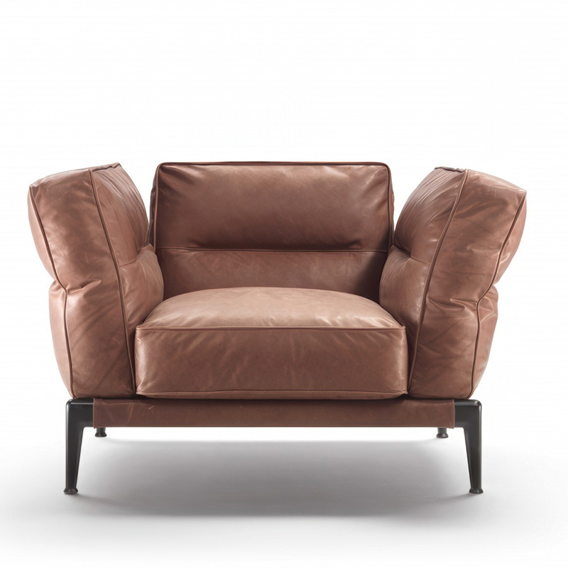 Italian minimalist sofa living room straight row designer leather light luxury villa Large floor, Single seat