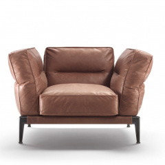 Italian minimalist sofa living room straight row designer leather light luxury villa Large floor, Single seat