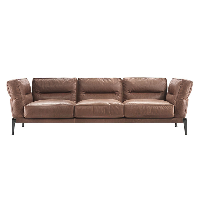 Italian minimalist sofa living room straight row designer leather light luxury villa Large floor, 3 seats