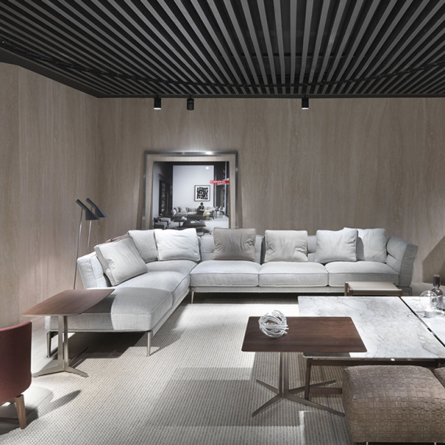 Italy Northern Europe high-end imported modern living room guest combination fabric sofa, 3 seats + corner seat + chaise
