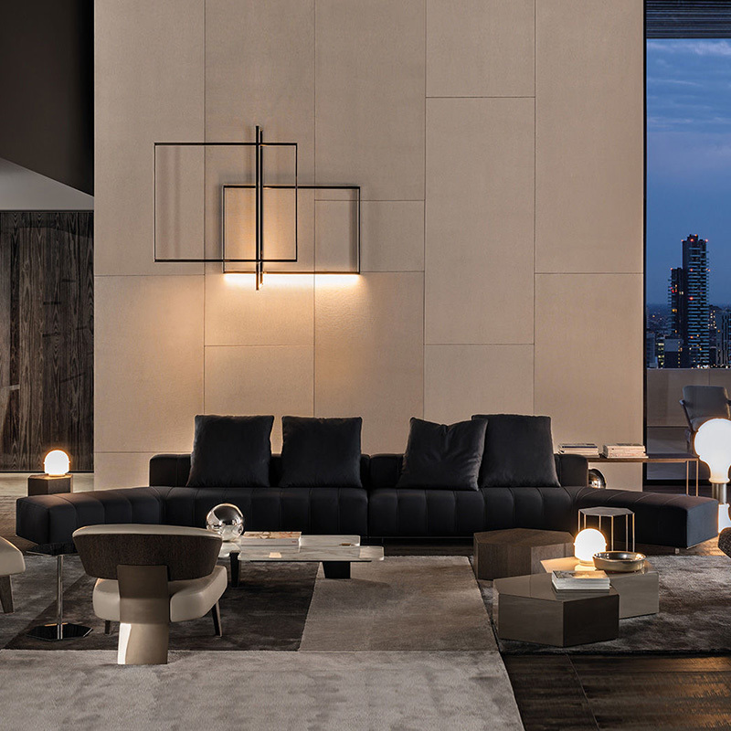 Italian minimalist piano keys sofa living room straight row designer leather light luxury villa large floor module combination