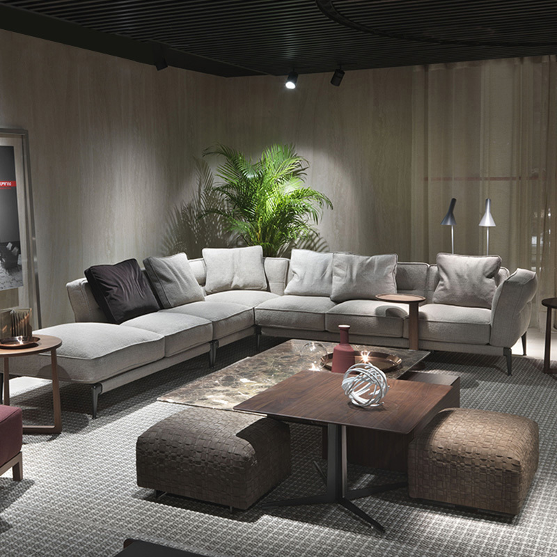 Italy Northern Europe high-end imported modern living room guest combination fabric sofa, 3 seats + corner seat + chaise