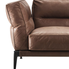 Italian minimalist sofa living room straight row designer leather light luxury villa Large floor, 3 seats