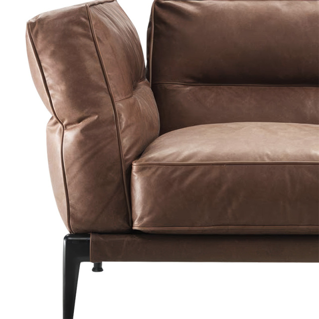 Italian minimalist sofa living room straight row designer leather light luxury villa Large floor, 3 seats