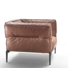 Italian minimalist sofa living room straight row designer leather light luxury villa Large floor, Single seat