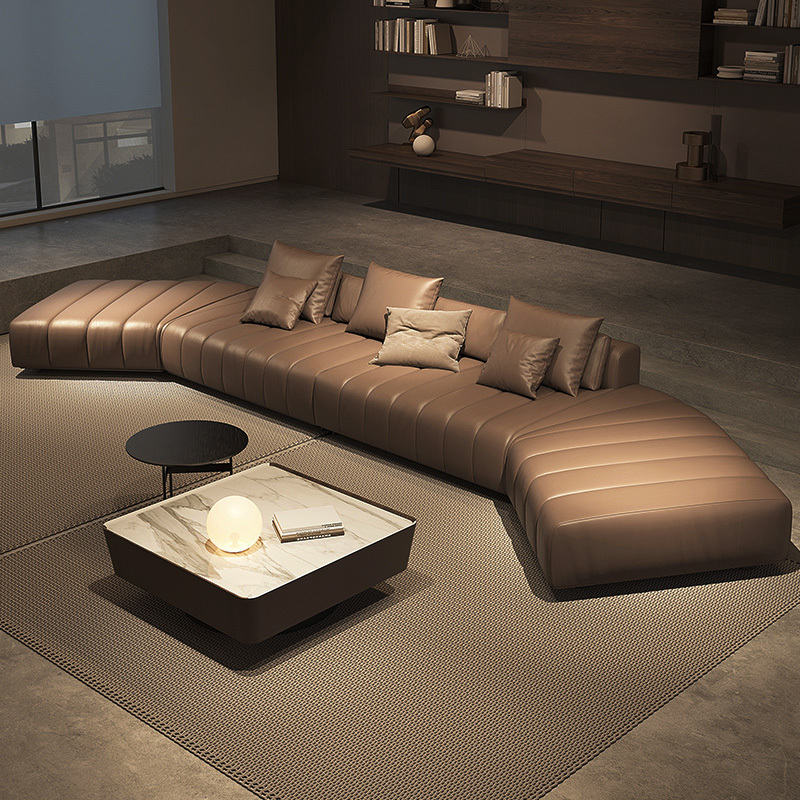 Italian minimalist piano keys sofa living room straight row designer leather light luxury villa large floor module combination