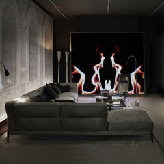 Italy Northern Europe high-end imported modern living room guest combination fabric sofa, 3 seats + corner seat + chaise