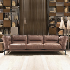 Italian minimalist sofa living room straight row designer leather light luxury villa Large floor, 3 seats